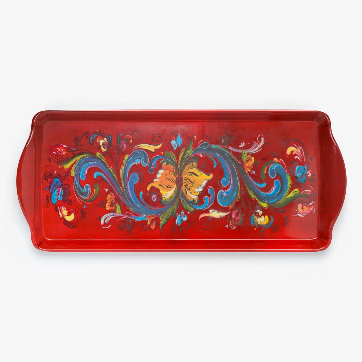 Vesterheim Serving-Almond Cake Tray with Red Rosemaling by Lise Lorentzen