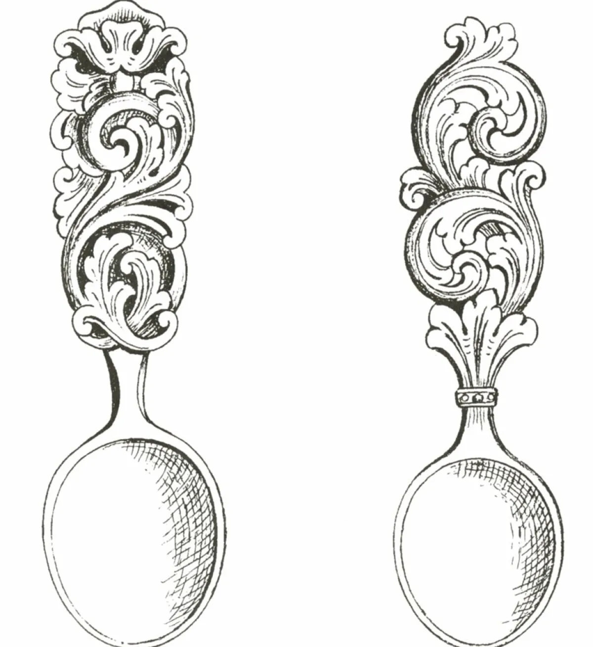 Vesterheim Woodworking | Patterns & Design Packets-Amrud Acanthus Carving Pattern #82- Skjeer (Spoons)