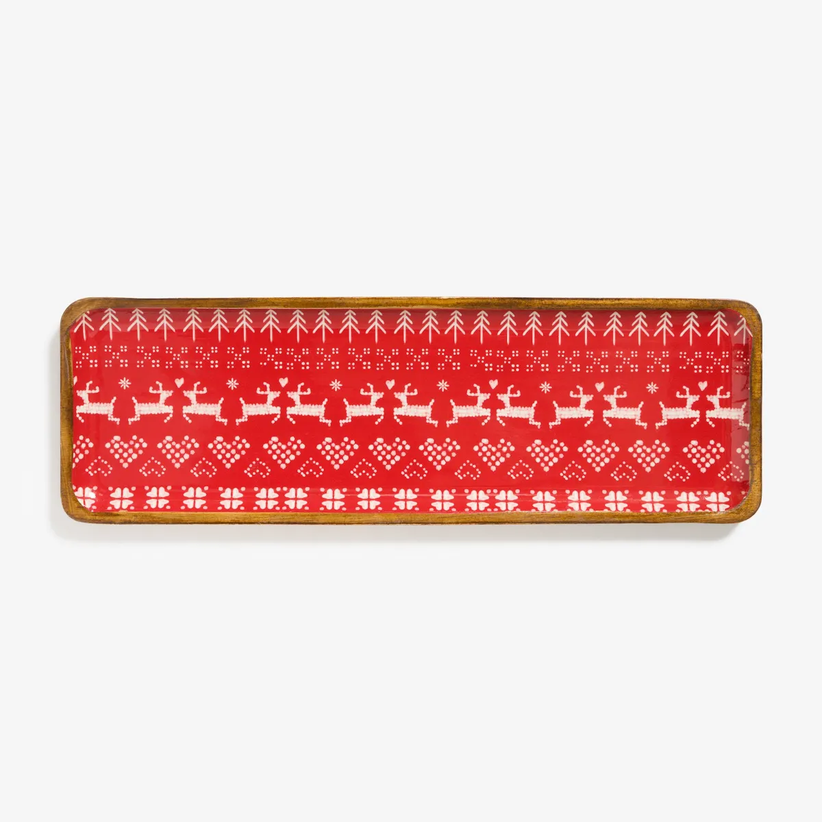 Vesterheim Serving-Red Scandi Knit Wood Enamel Tray