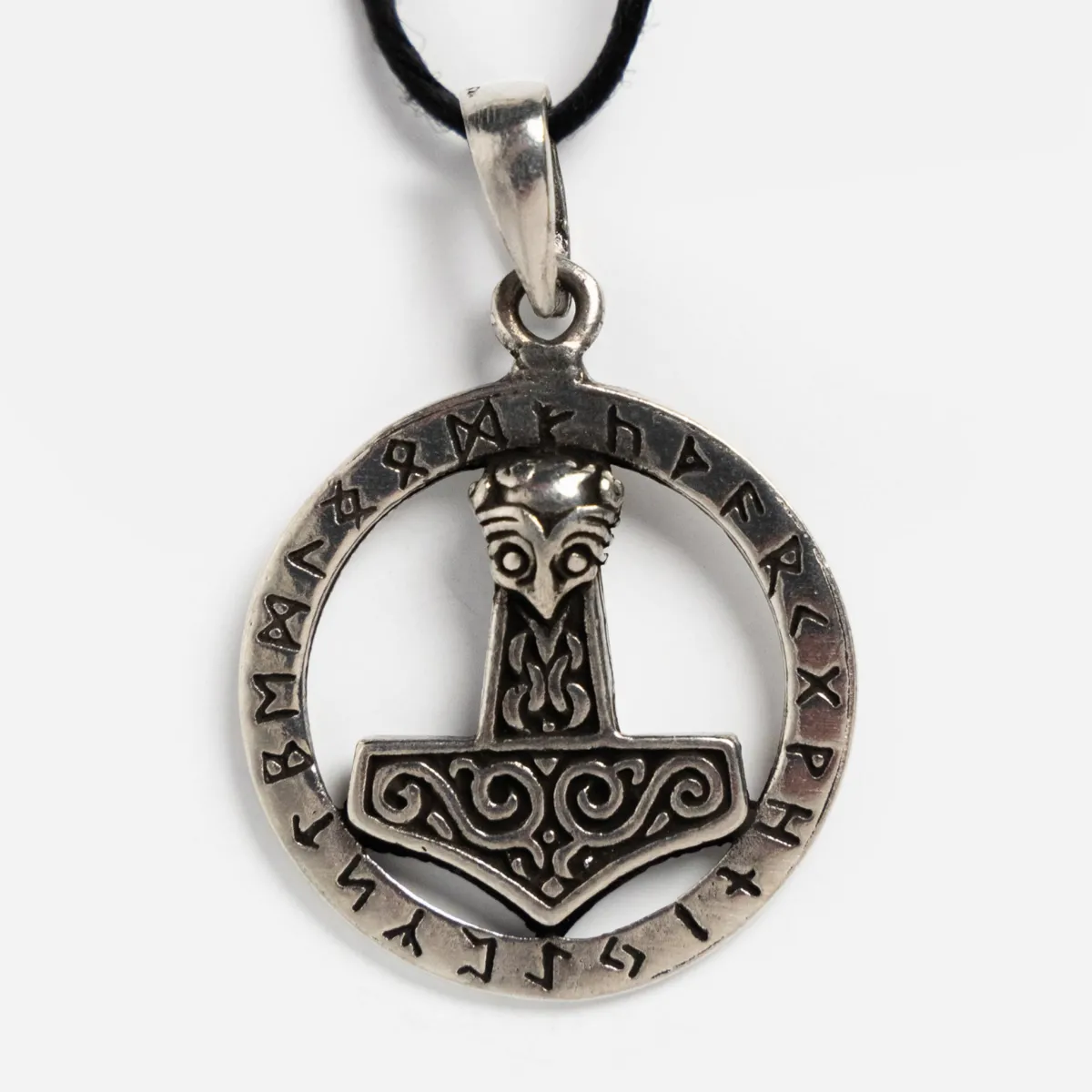 Vesterheim Modern Jewelry-Thor’s Hammer with Circle of Runes Necklace