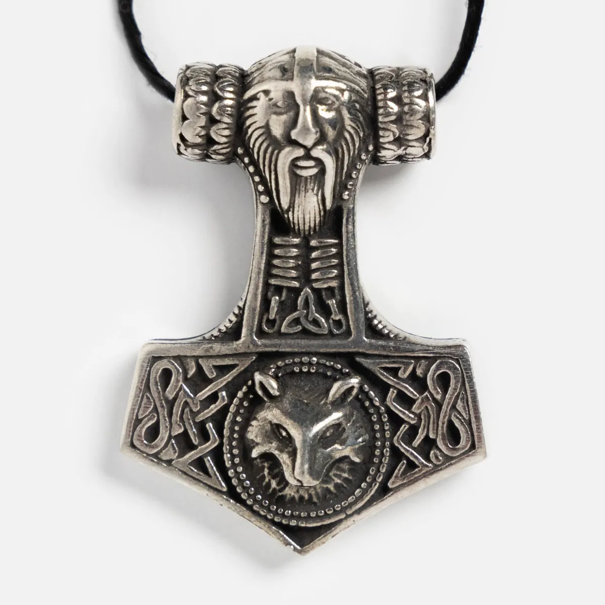 Vesterheim Modern Jewelry-Thor's Hammer with Wolf Necklace