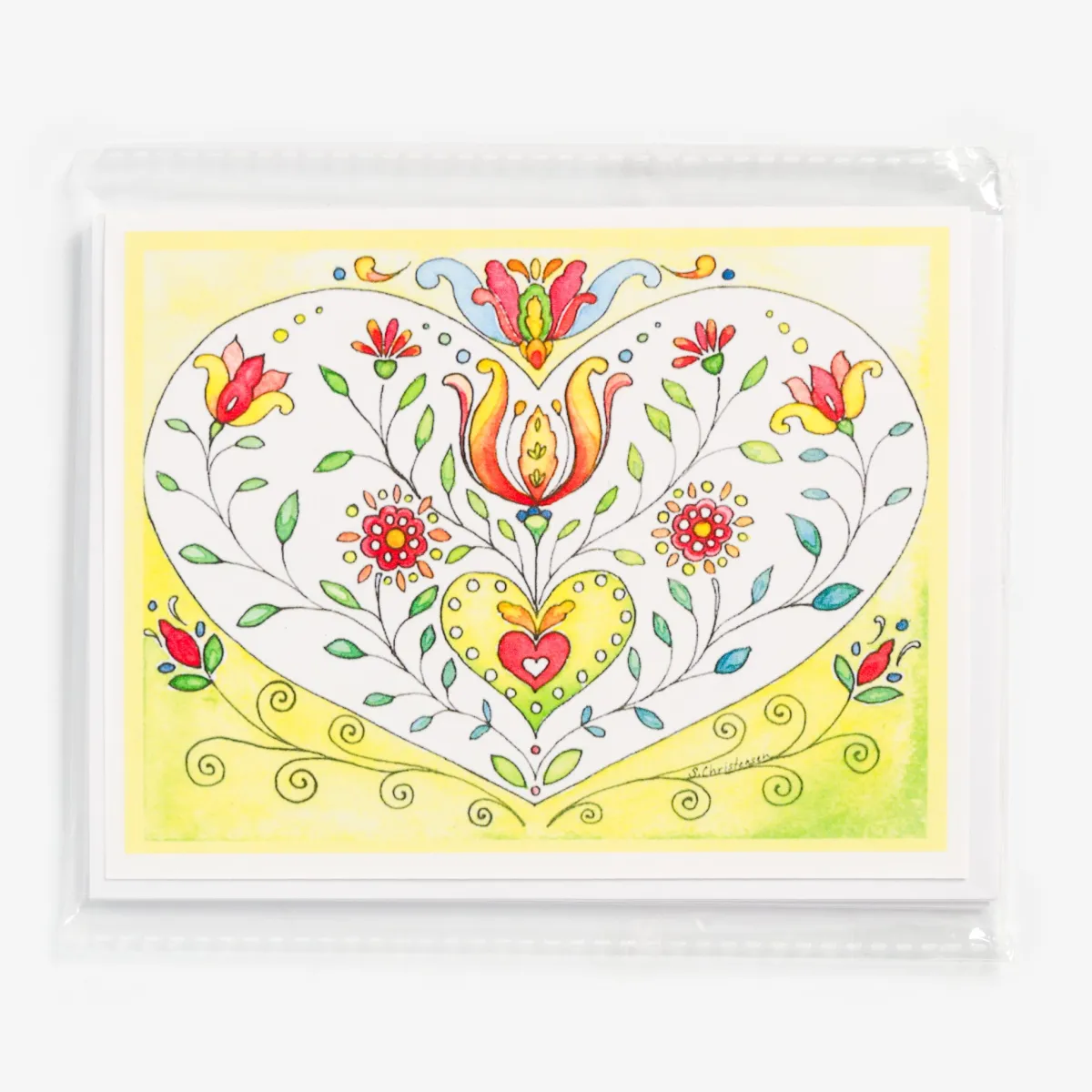 Vesterheim Card Packets-Yellow Heart Notecards Set by Sharon Christensen
